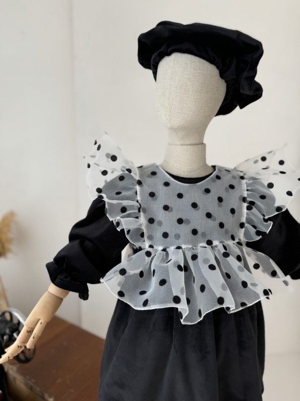 Black Velvet Dress with Tulle Vest