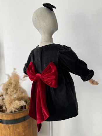 Black Velvet Dress with Burgundy Ribbon