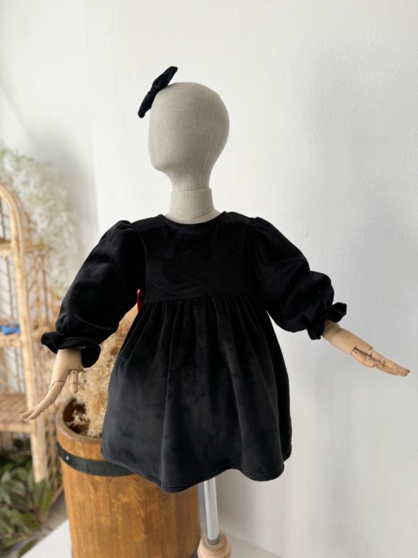 Black Velvet Dress with Burgundy Ribbon
