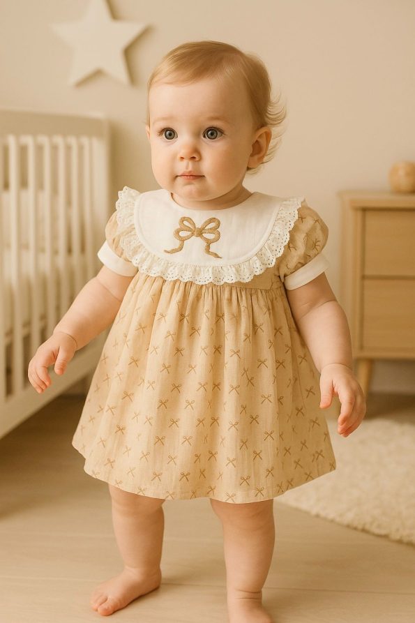 Girls' Baby Muslin Lined Collar Dress