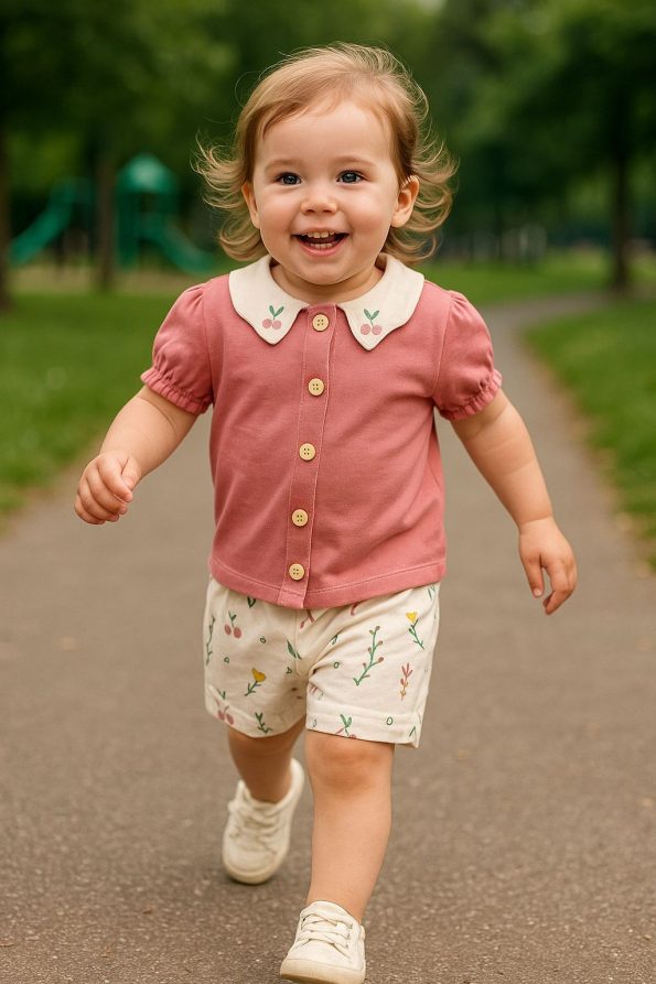 Girls' Cherry Collar Two-Piece Set