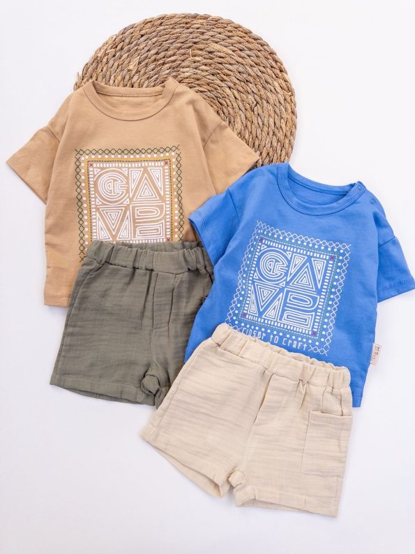 Boys' Muslin Short Set with Fun Design