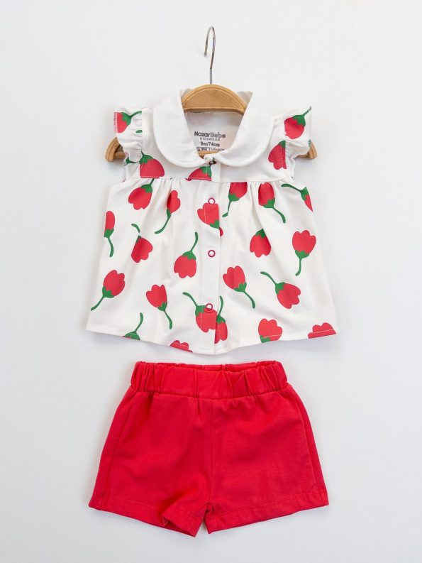 Girls' Baby Cotton Tulip Print Snap Button Shorts Set