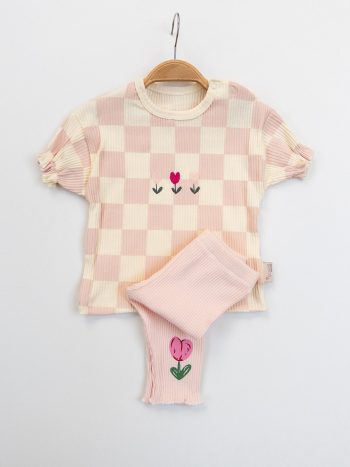 Girls' Baby Fitilli Square Pattern Two-Piece Set