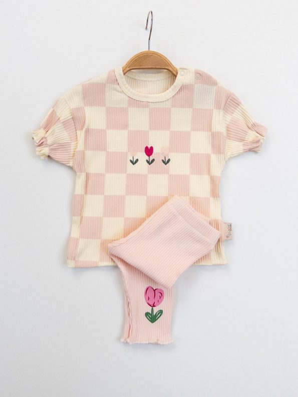 Girls' Baby Fitilli Square Pattern Two-Piece Set