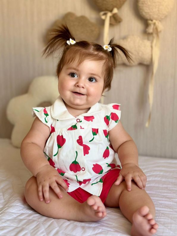 Girls' Baby Cotton Tulip Print Snap Button Shorts Set