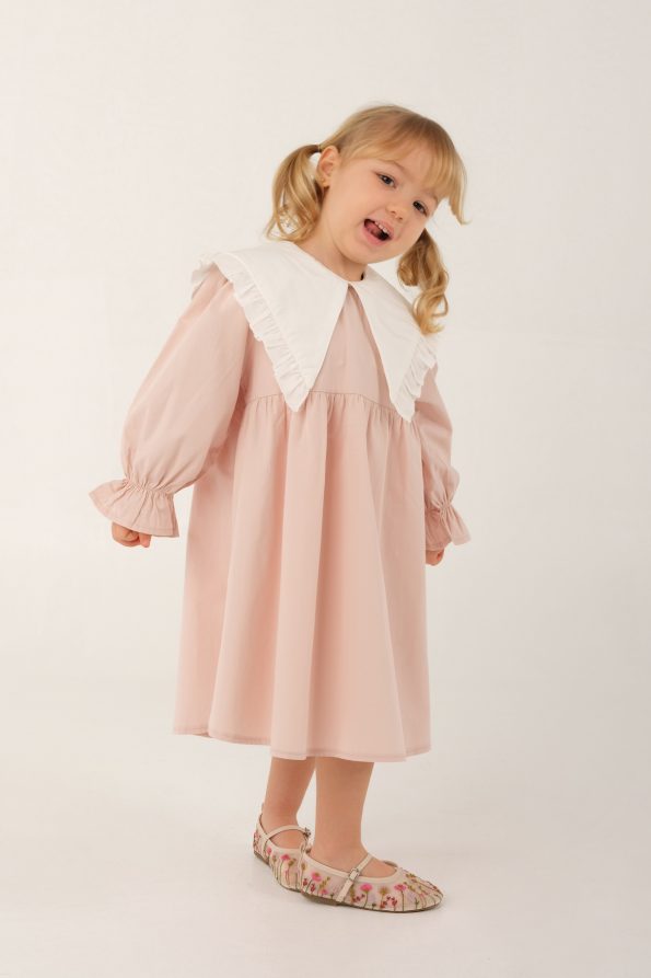 Ruffled Collar Dress in Dusty Pink