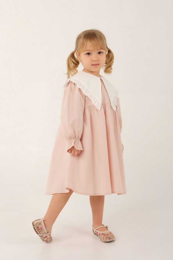 Ruffled Collar Dress in Dusty Pink