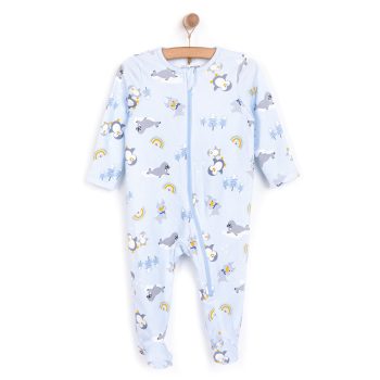 Newborn Baby Boy Footed Romper Interlock Light Blue