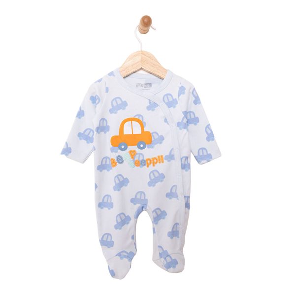 Newborn Baby Boy Footed Romper Interlock Car Print Blue