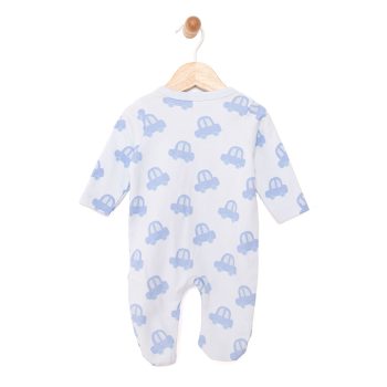 Newborn Baby Boy Footed Romper Interlock Car Print Blue