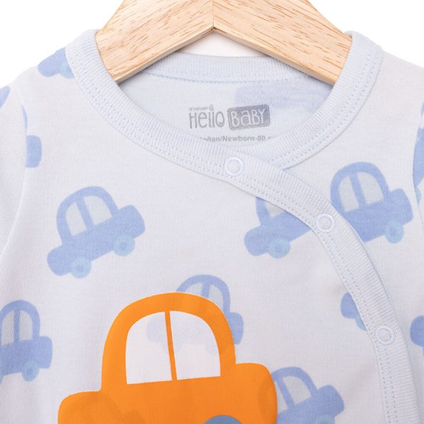 Newborn Baby Boy Footed Romper Interlock Car Print Blue