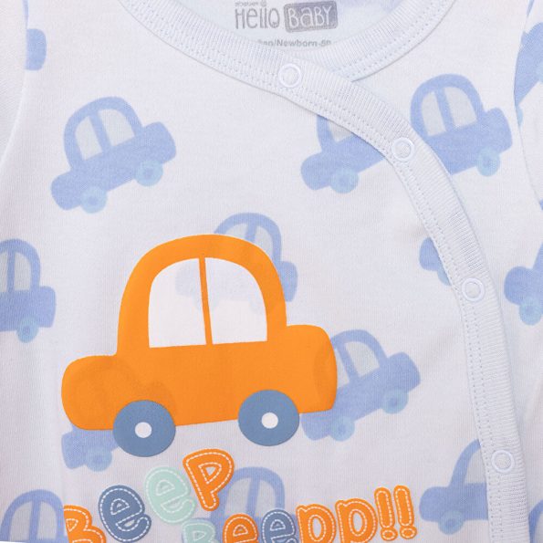 Newborn Baby Boy Footed Romper Interlock Car Print Blue