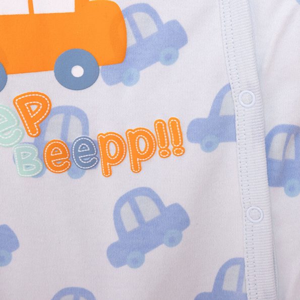 Newborn Baby Boy Footed Romper Interlock Car Print Blue