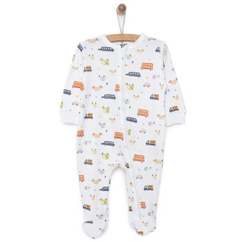 Newborn Baby Boy Footed Romper Interlock Cream