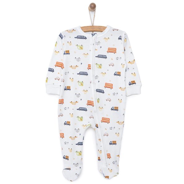 Newborn Baby Boy Footed Romper Interlock Cream