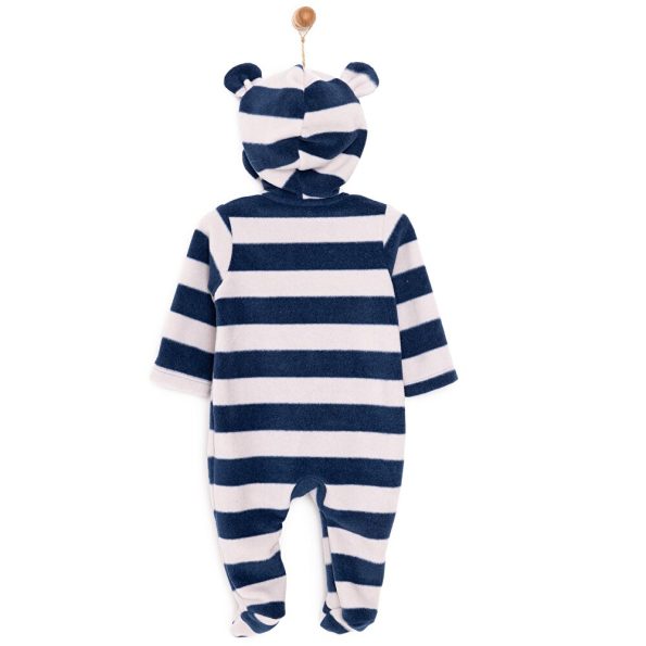 Newborn Boys' Hooded Fleece Onesie with Animal Print in Navy