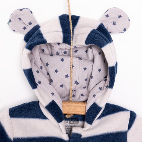 Newborn Boys' Hooded Fleece Onesie with Animal Print in Navy