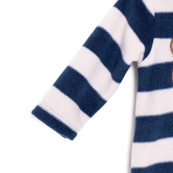 Newborn Boys' Hooded Fleece Onesie with Animal Print in Navy