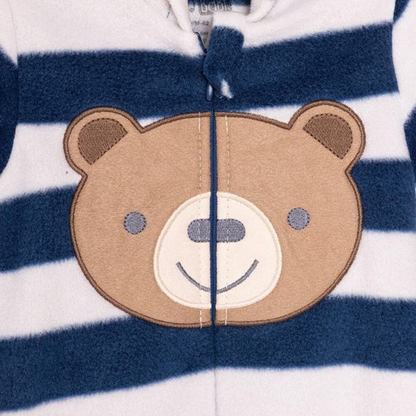 Newborn Boys' Hooded Fleece Onesie with Animal Print in Navy