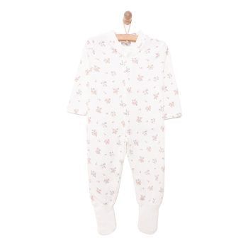 Newborn Girl's Beige Long Sleeve Romper with Socks
