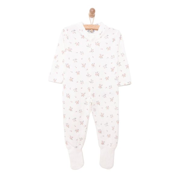 Newborn Girl's Beige Long Sleeve Romper with Socks