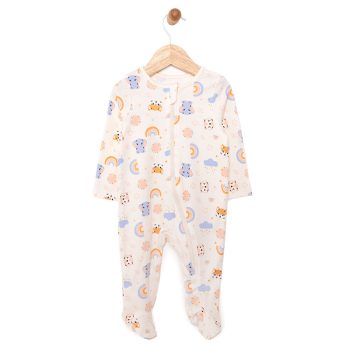 Newborn Girl's Animal Print Footed Romper Beige