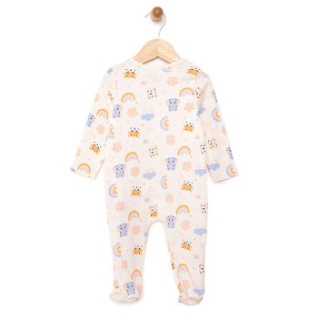 Newborn Girl's Animal Print Footed Romper Beige
