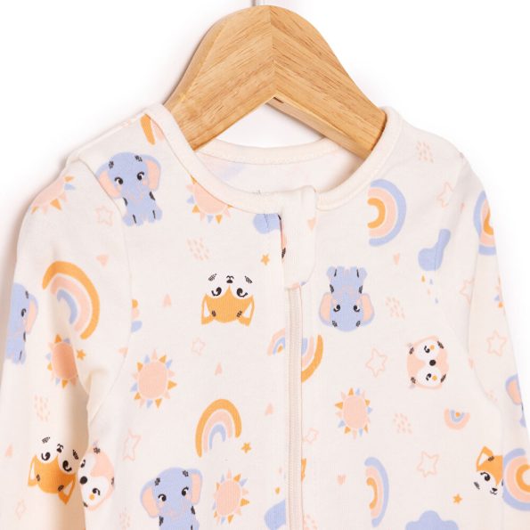 Newborn Girl's Animal Print Footed Romper Beige