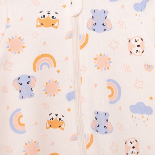 Newborn Girl's Animal Print Footed Romper Beige