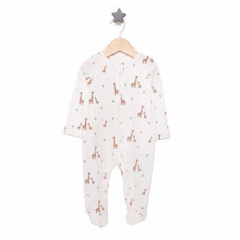Newborn Girl's Footed Romper Interlock Ecru