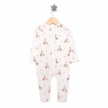 Newborn Girl's Footed Romper Interlock Ecru