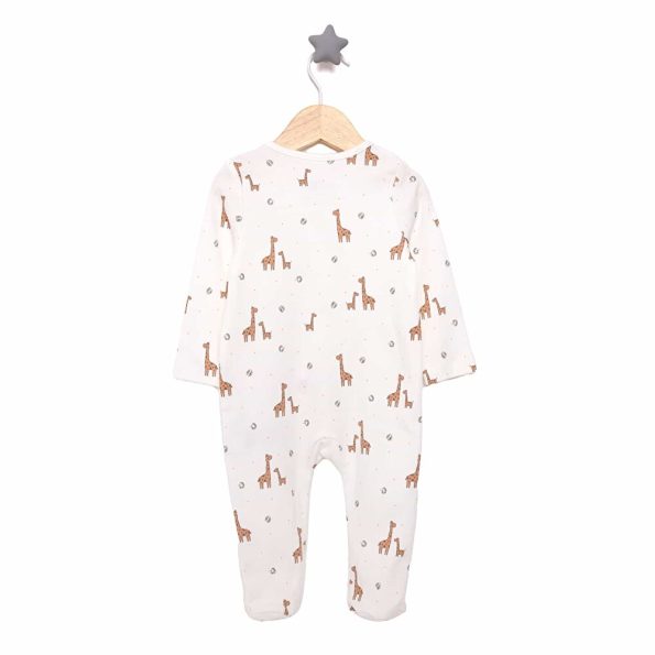 Newborn Girl's Footed Romper Interlock Ecru