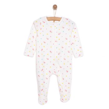 Newborn Girl's Footed Romper in Ecru