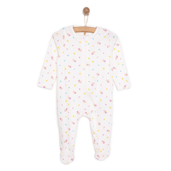 Newborn Girl's Footed Romper in Ecru