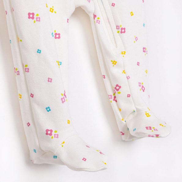 Newborn Girl's Footed Romper in Ecru