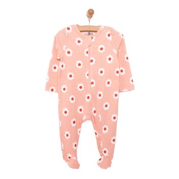 Newborn Girl Baby Footed Romper Interlock Pink