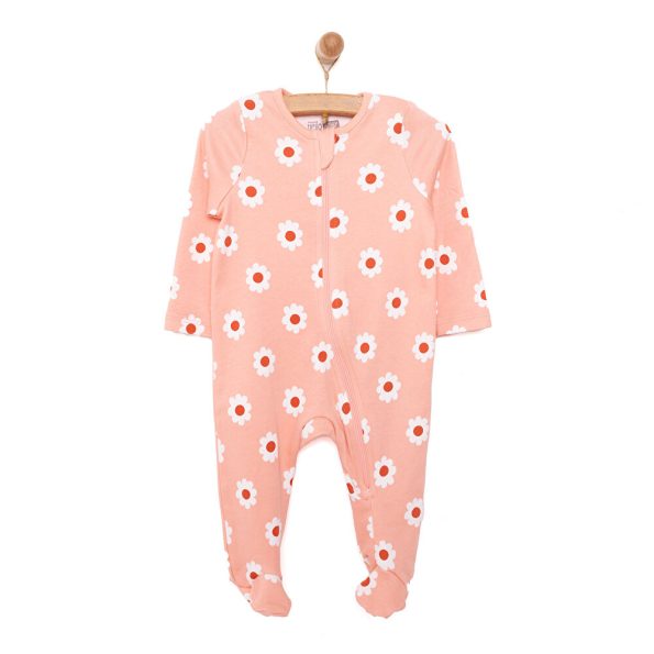 Newborn Girl Baby Footed Romper Interlock Pink