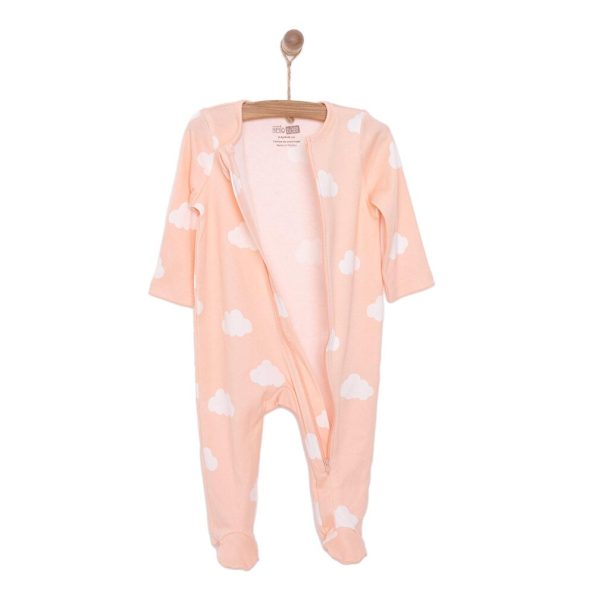 Newborn Baby Girl Footed Romper Pink Cloud Print