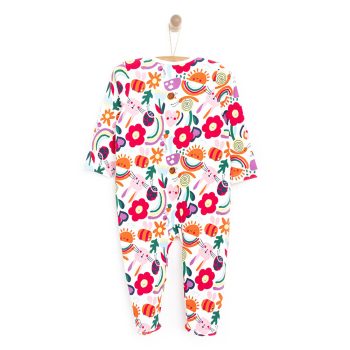 Newborn Girl's Floral Print Footed Romper in Ecru