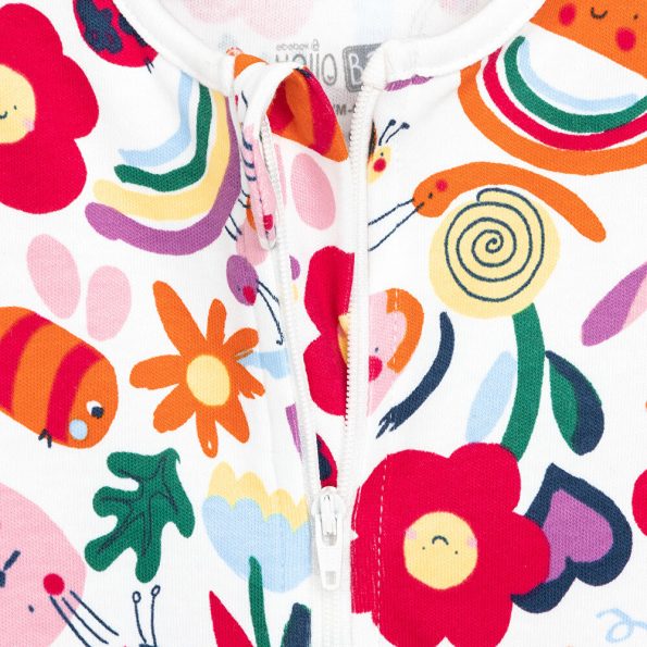 Newborn Girl's Floral Print Footed Romper in Ecru