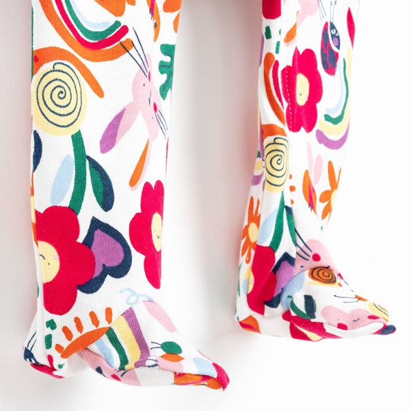 Newborn Girl's Floral Print Footed Romper in Ecru