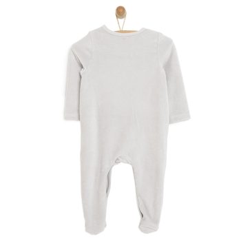 Newborn Baby Boy Footed Velvet Romper with Embroidery in Gray