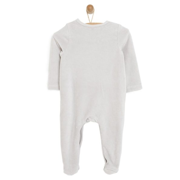Newborn Baby Boy Footed Velvet Romper with Embroidery in Gray