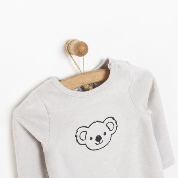 Newborn Baby Boy Footed Velvet Romper with Embroidery in Gray