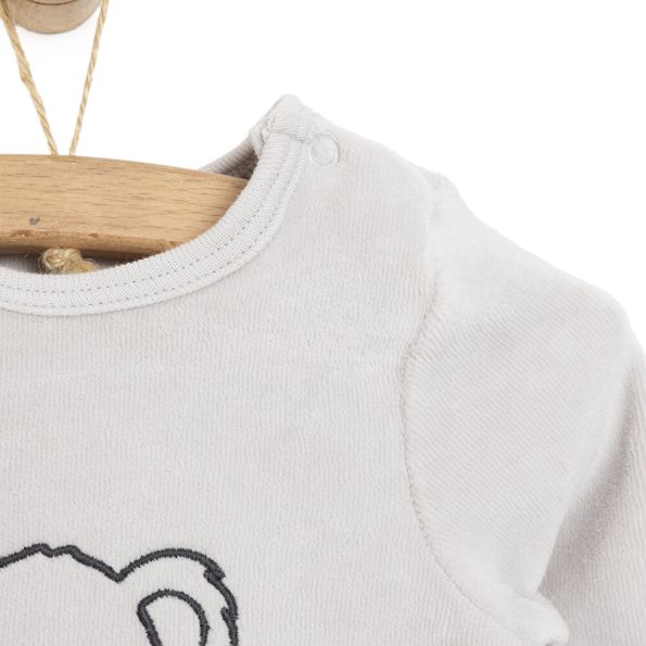 Newborn Baby Boy Footed Velvet Romper with Embroidery in Gray