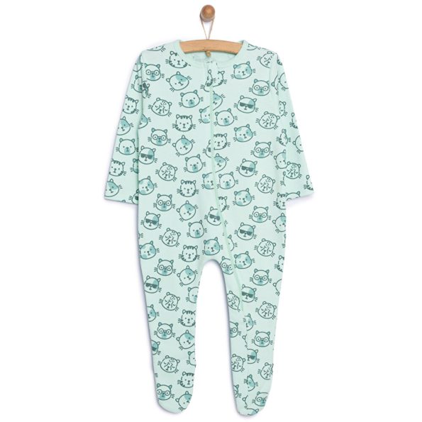 Newborn Baby Boy Footed Romper with Cat Print