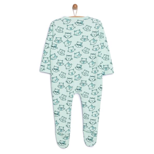 Newborn Baby Boy Footed Romper with Cat Print