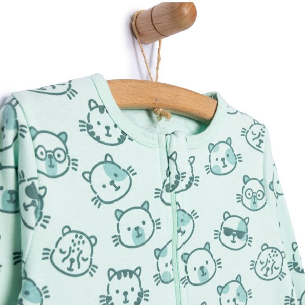 Newborn Baby Boy Footed Romper with Cat Print