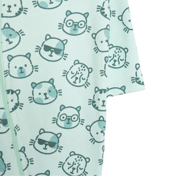 Newborn Baby Boy Footed Romper with Cat Print